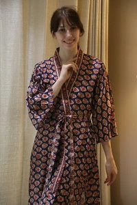 Bata kimono midi de seda pura hasta la rodilla vestido kimono de seda azul PS MKMO2089 - Imagen 1 de 10