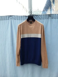 Next Signature Blue Brown Stripes Merino Wool Jumper Size L VGC - Picture 1 of 3