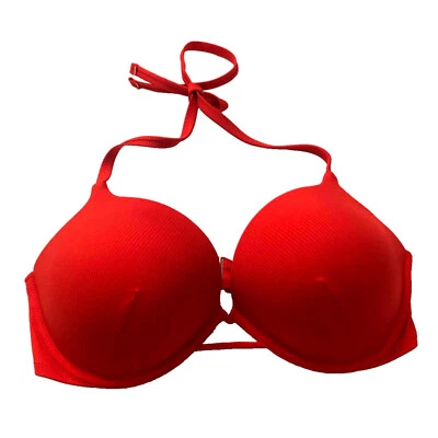 Victoria's Secret Schwimmen-Bikini-Top Bombshell Add 2 Cups Neckholder Push-up rot gerippt neu mit Etikett - Bild 1 von 3