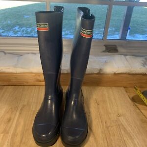 Town And Country Womens  Size 7, 37 EU, Navy Blue Rubber Boots, Tall 15 Inches