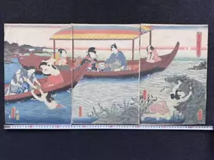 3er Set Ukiyo-e Prints 'Mr. Hikaru's Rockpooling von Utagawa Toyokuni, antik - Bild 1 von 9