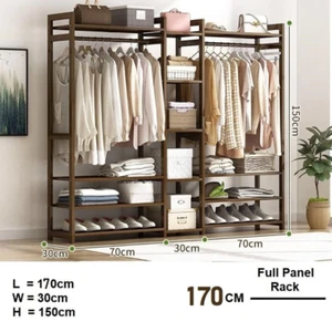 Bamboo Clothes Rack Garment Coat Hanger Closet Organiser Shoes Storage Shelf - Picture 1 of 8