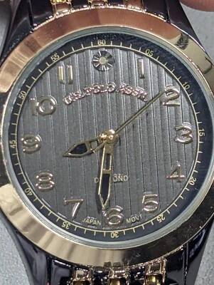 US Polo Assn Dark Dial Round Case Two Tone Stainless Steel Band Watch - Image 1 of 4