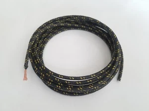 5 feet Vintage Braided Cloth Covered Primary Wire 14 GA gauge Black w/ Yellow - Picture 1 of 3