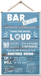 Bar Rules Wooden Hanging Sign - 25cm x 16cm - Picture 1 of 1