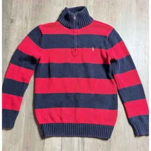 Polo Ralph Lauren Sweater Boys Large 14-16 Striped 1/4 zip Sweater Red and Blue - Picture 1 of 7
