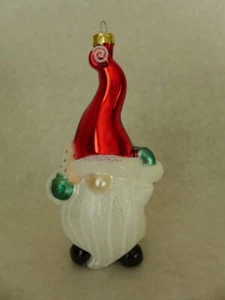 GNOME in Santa's Hat &Coat 5.5" Glass Glitter XMAS Ornament UT Unique Treasures - Picture 1 of 12