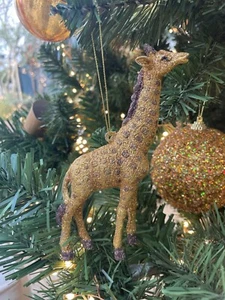 Luxury Gisela Graham Gold Glitter Giraffe Christmas Decoration - Picture 1 of 14