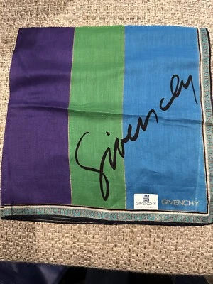 Bufanda de seda Givenchy 18” x 18” vintage azul verde estampado mujer moda cuello cabeza Foto 1 de 4