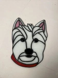 stained glass suncatcher Westies White Dog Red Collar 8.5 X 6.5” Unique Leaded - Picture 1 of 7