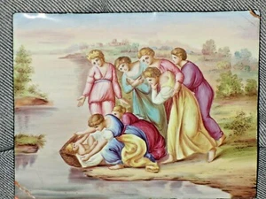 Antique Austrian Judaica picture plaque hand painting on enamel : Finding Moses - Picture 1 of 12