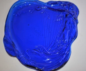 EAPG Antique Art Nouveau Tara Harp Lady Cobalt Blue Glass Dresser Vanity Plate - Picture 1 of 4