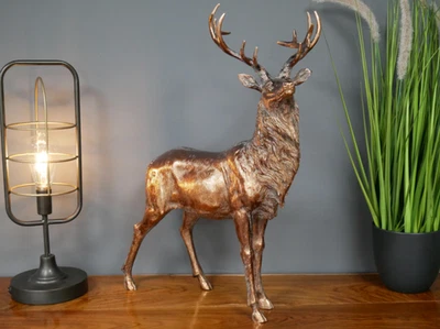 Large Bronzed Effect Resin Stag Buck with Antlers Decorative Ornament Statue - Image 1 of 4