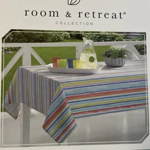 room & retreat Rectangle Tablecloth Textured Woven  60"x 84” Strips Multicolor - Picture 1 of 3