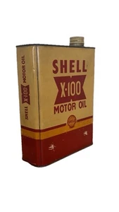 Vintage Shell X-100 Motor Oil Can Tin 1Qt Garage Decor 1950s Original A4 2L - Picture 1 of 6