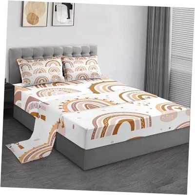 Size Bed Sheet Sets, Boho Rainbow Pink Soft Microfiber Full Boho Rainbow Heart Foto 1 de 4