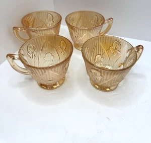 Vintage Jeanette Carnival Glas Iris Fischgrät irisierend Ringelblume Teetassen 4 SP37 - Bild 1 von 3
