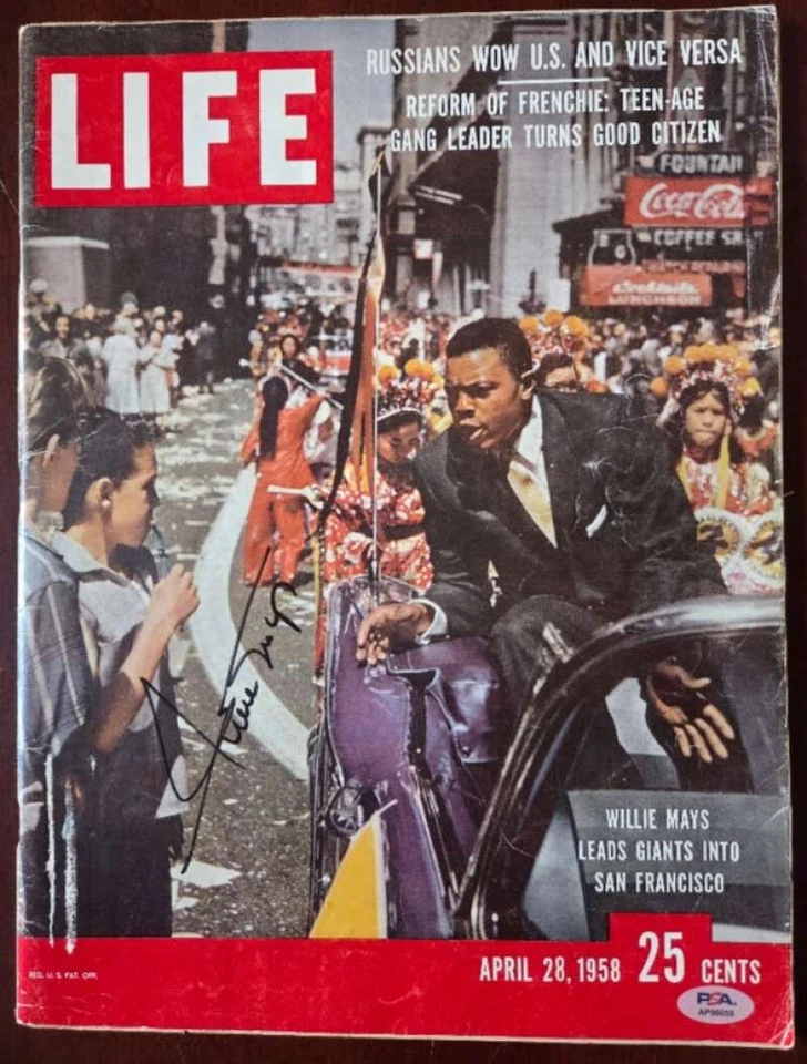 Autógrafo de revista Life 1958 original firmado por ADN Willie Mays PSA Foto 1 de 1