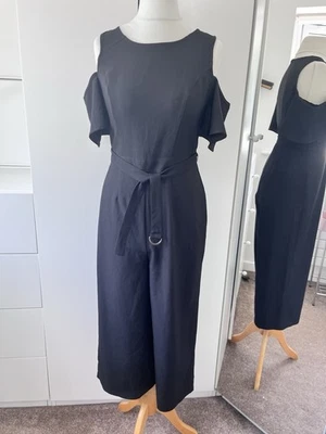 George Black Crepe Jumpsuit Wide Leg Cropped Culotte Cold Shoulder UK 10 - Image 1 of 4