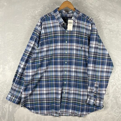 NEW RALPH LAUREN 3XB Big Shirt Blue Plaid LS Performance Stretch Short Sleeve - Image 1 of 4