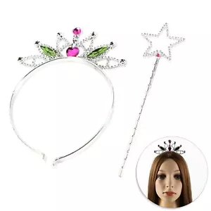 PRINCESS WAND & TIARA Plastic Girls Fairy Tale Queen Crown Fancy Dress Up Set - Picture 1 of 9