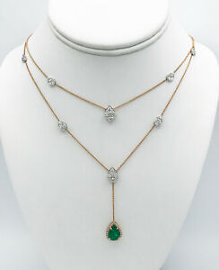 Estate 3.45 Carat Natural Emerald & 6 Carat Diamond Draped Masterpiece Necklace