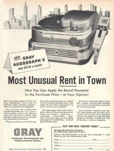 1956 Gray Audograph V: Most Unusual Rent in Town LRG Vintage Print Ad - Picture 1 of 1
