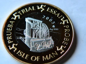 2003 1 Euro (Euro Trial / Laxey Wheel) - Isle of Man - Ag .999-gold plated - BU - Picture 1 of 8