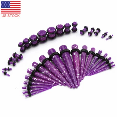 36pcs Acrylic Ear Gauge Stretching Kit White Spots O-Ring Taper Plug Set 14G-00G - Image 1 of 4