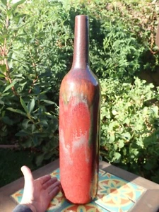 Huge Mid Century Modern 21" Bottle Oxblood Red Salt Drip Glazed Studio Pottery - Picture 1 of 21
