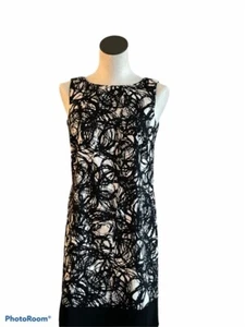 Ab Studio Womens Shift Dress Black Midi Abstract Boat Neck Sleeveless 6 New - Bild 1 von 5