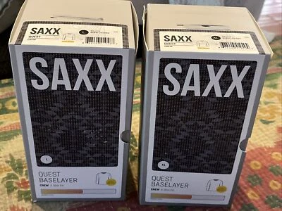 SAXX Hombres Quest LS Crew Calce Ajustado Tinta Oscura Mesa Geo Nuevo con Etiquetas Foto 1 de 4