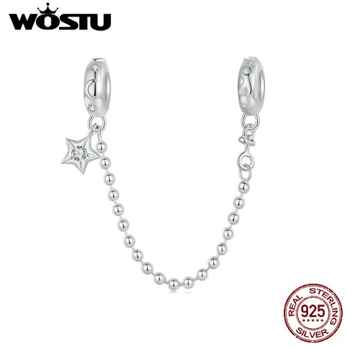 VALENTINO Ciondolo WOSTU Alla moda Perline Stella e Luna Argento 925 Catena di Sicurezza Adattamento Bracciali