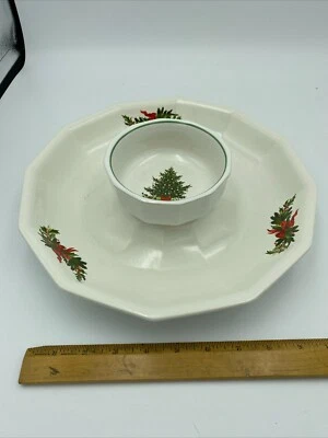 Pfaltzgraff Christmas Tree Chip & Dip 2 Pc Set White Made in USA - Image 1 of 4