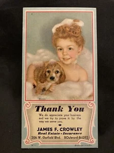 Seguro de bienes raíces con borrador de tinta de colección baño de burbujas niña con perro James F. Crowley - Imagen 1 de 6