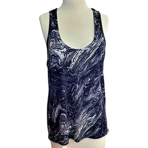 MIchael Kors Black White Marble Tank Top Scoop Neck Wrinkle Resistant Sz L - Picture 1 of 7