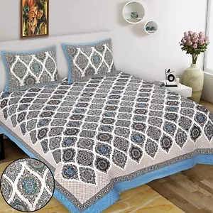 Loom N Bloom Jaipuri Hand Screen Print Cotton 1 Bedsheet 2 Pillowcover "90x108" - Picture 1 of 4