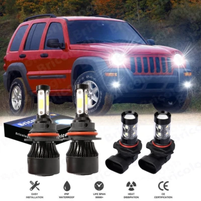 For Jeep Liberty 2002 2003 2004 2005 2006 2007 4-Side LED Headlights + Fog Bulbs - Image 1 of 4