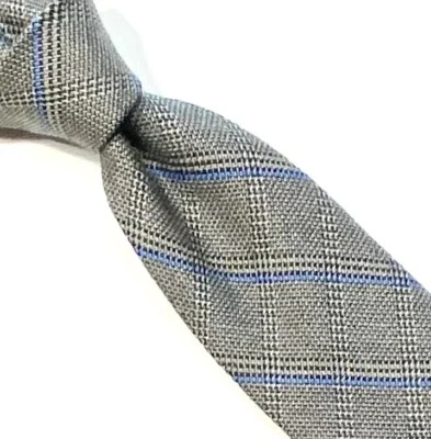 Corbata Robert Talbott Estate 100 % lana franela tejida gris/azul a cuadros NUEVA $225 Foto 1 de 3