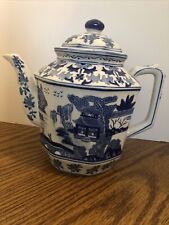 Andrea By Sadek Blue & White Teapot Asian Inspired 8 Inches Tall