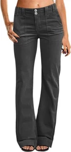 Women Twill Palazzo Casual Y2K Stretch Mid Waisted Chino Wide Leg Pants Sz S - Picture 1 of 3