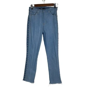 Hudson Holly Straight High Rise Crop Raw Hem Riveted Jeans Women's 26 NEW - Picture 1 of 11