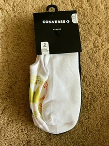 CONVERSE Kids No Show Socks Size 3Y-5Y White White Black 3 Pr - Picture 1 of 4