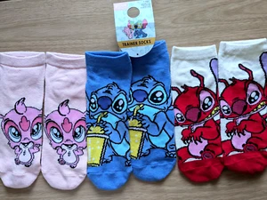 Disney Lilo and Stitch Women Trainer Socks 3 Pairs - Picture 1 of 4