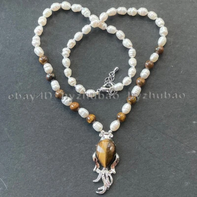 Collar Colgante Pez Gemas Turquesa/Arena/Cristal Perla Blanca Arroz 5-6mm 18" Foto 1 de 4