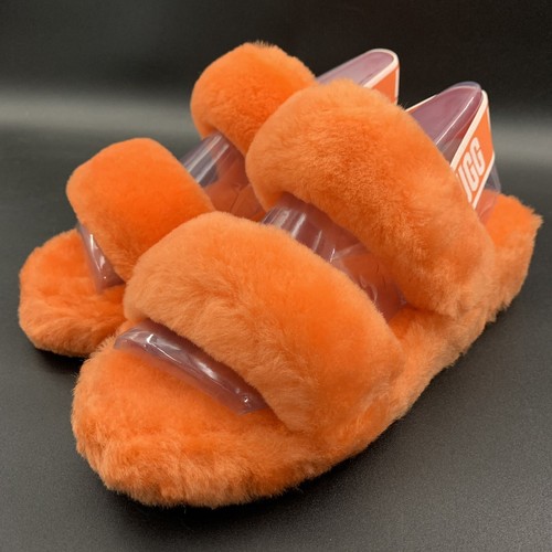 UGG OH YEAH SANDALO PANTOFOLA LANA DONNA US 7 SLINGBACK ARANCIONE SODA