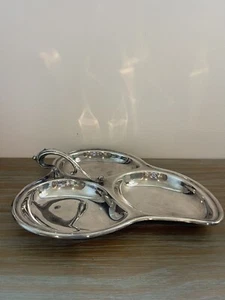 Vintage Silverplate 3 Section Serving Tray with Ornate Handle by Sheridan - Picture 1 of 15