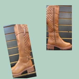 Women Knee High Boots Chunky Block Heel Fall Wide Calf Boots Metal Buckle Winter - Picture 1 of 2