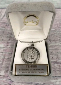 Saint Christopher Sterling Silver 925 Malco Tennis Medal 18" Stainless Necklace - Picture 1 of 10