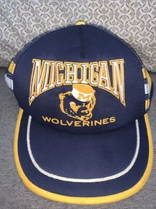 Vintage Michigan Wolverines Hat Stripes Mesh Snapback Trucker - Picture 1 of 5